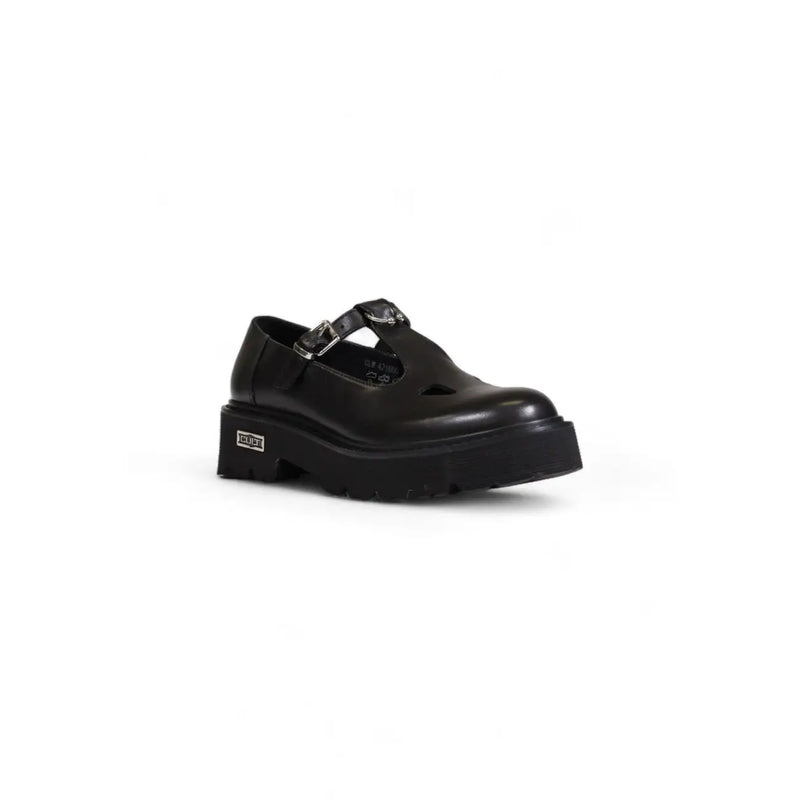 Black leather mary jane shoe with chunky platform sole and silver buckle from Cult Women leather sandals