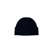 Dark blue ribbed knit beanie with folded cuff made of warm soft material for winter use