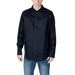 Dark blue long-sleeved shirt featured in Armani Exchange Men’s White Linen Shirt collection