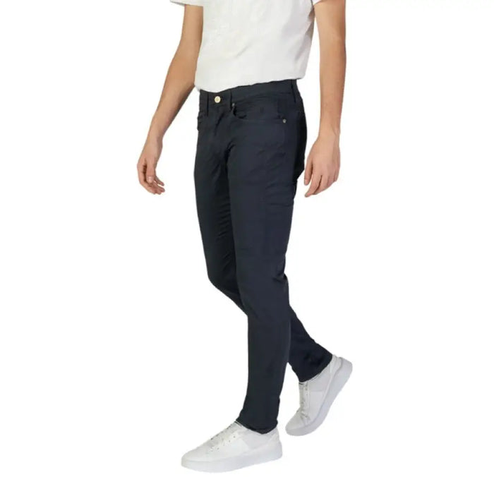 Dark blue slim-fit Jeckerson Mens Blue Cotton Trousers for modern casual wear