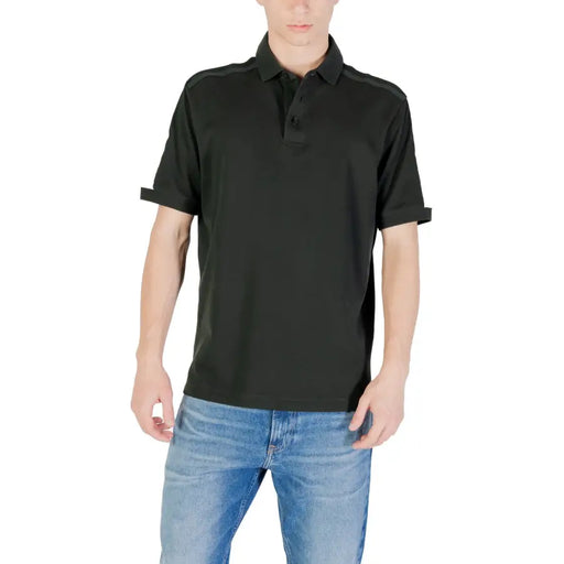 Dark green polo shirt with white shoulder stripe from Black Polo Shirt collection