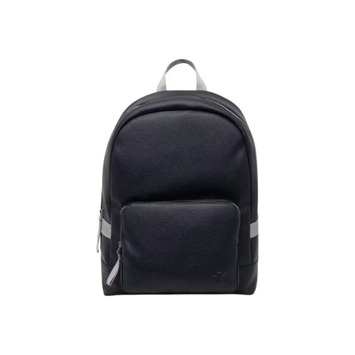 Dark leather backpack with silver and gray accents showcasing a stylish and durable design
