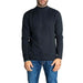 Dark navy turtleneck sweater paired with jeans from Jack & Jones Men Knitwear