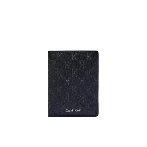 Calvin Klein Men’s Black Printed Leather Wallet featuring a dark wallet with CK pattern