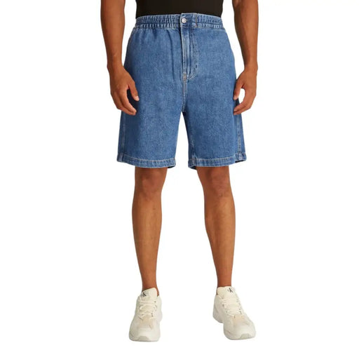 Men Denim Drawstring Pull-On Shorts displayed in a casual fashion setting