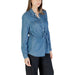 Blue Denim Drawstring Shirt displayed in a stylish fashion setting