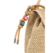 Desigual beige convertible handbag rucksack made of woven straw with braided orange drawstring and red teal charms