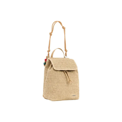 Sac à dos Desigual beige en paille tressée avec cordon de serrage et bandoulière tressée
