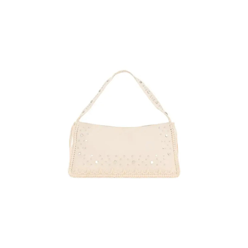 Cream-colored Desigual beige polyester handbag with decorative strap subtle embellishments and zip pocket
