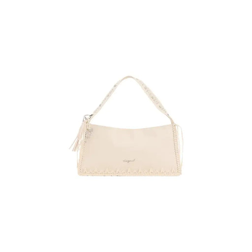 Sac à main Desigual beige en polyester texturé crème, avec franges et poche zippée