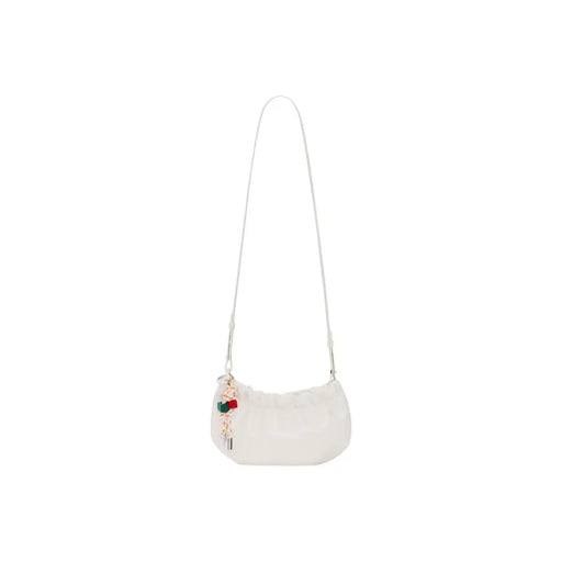 Sac bandoulière Desigual beige en polyester avec poche zippée, doublure douce écru, bandoulière blanche et porte-clés coloré