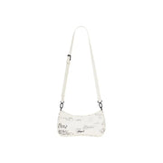 White Desigual beige polyurethane shoulder bag with black handwritten-style text design and matching strap with zip closure