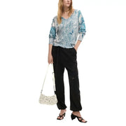 Sac à main Desigual en polyuréthane beige avec bandoulière blanche en crochet, fermeture éclair et sangle