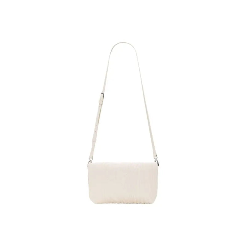 Desigual beige women handbag with shoulder strap featuring a minimalist off-white quilted crossbody design