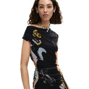 Robe Desigual noire colorée en polyester et élasthanne à manches courtes
