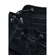 Sac seau convertible Desigual en cuir noir à motif floral en relief et finitions argentées