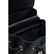 Desigual black leather convertible handbag rucksack with drawstring, silver metal hardware, and zipper lining pockets