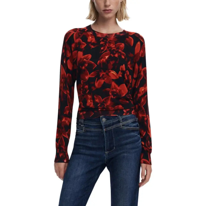 Pull Desigual noir à fleurs, manches longues et col rond top