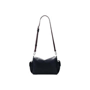 Desigual black floral zip bag in textured leather with contrasting dark brown adjustable crossbody strap and pockets