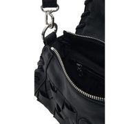 Desigual black leather crossbody handbag with textured stitched design silver-toned zipper accents and shoulder strap