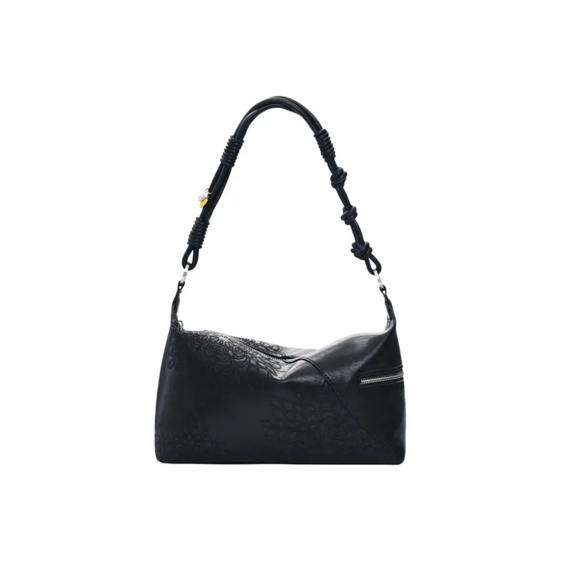 Sac bandoulière Desigual en cuir noir avec motif floral en relief et bandoulière tressée