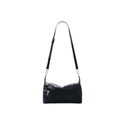 Desigual black leather crossbody handbag with embossed floral design silver-toned hardware and shoulder strap pockets