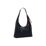 Sac hobo Desigual en cuir noir perforé avec tirette de fermeture éclair et pompon rouges