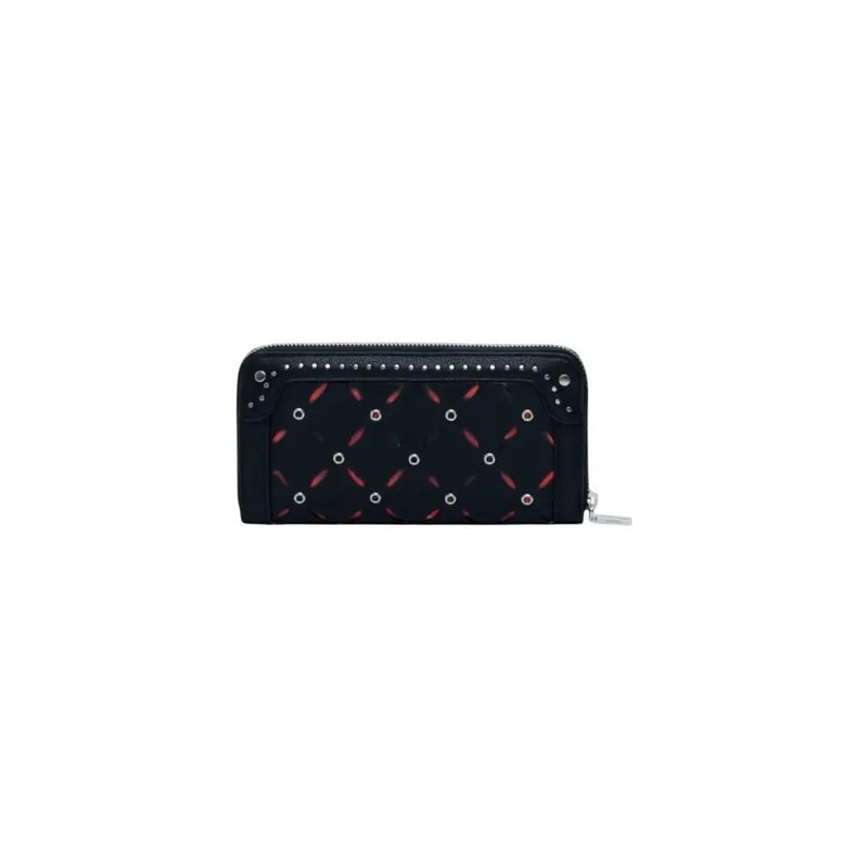 Desigual black polyurethane wallet with red silver studs and zip pockets