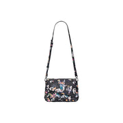 Desigual black print cotton shoulder bag with vibrant pink yellow green floral design and inside pocket