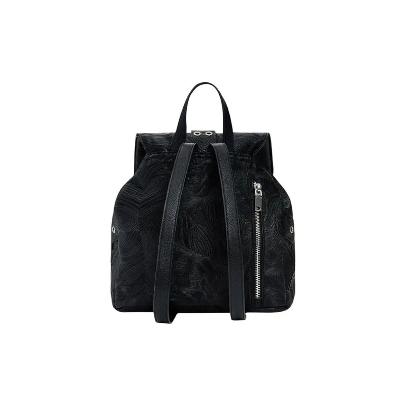 Sac à dos Desigual noir à motif de feuilles, bretelles en cuir, poches pour femme