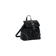 Desigual black backpack with embossed floral pattern and silver-toned eyelets for women with pockets