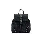 Desigual black leather rucksack with embossed floral pattern and silver-toned eyelets for women with pockets
