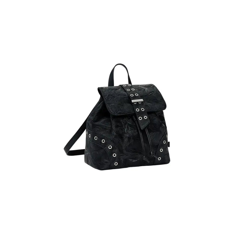 Sac à dos Desigual noir avec motif floral en relief et œillets argentés