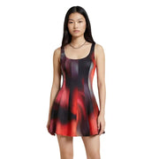 Robe Desigual noire sans manches à col carré et imprimé abstrait rouge vif