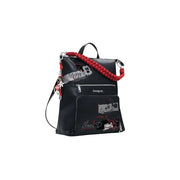Black faux leather backpack with Mickey Mouse graphics and red braided top handle for Desigual Fall Winter Collection