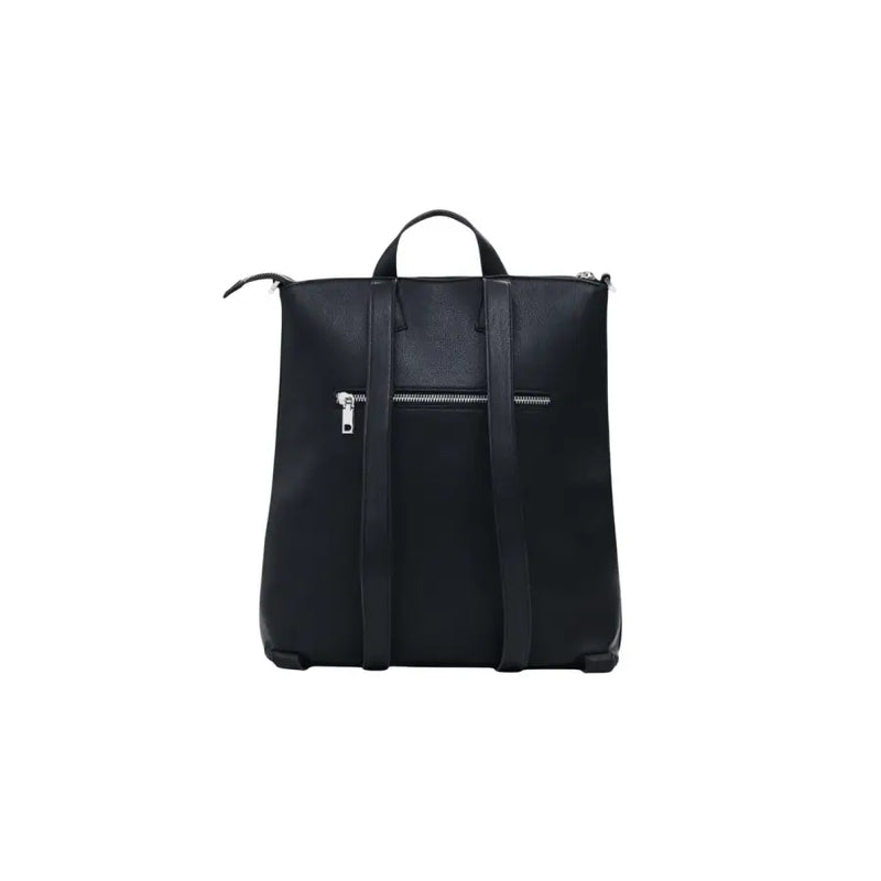 Black square-shaped Desigual backpack with two shoulder straps and top handle for women