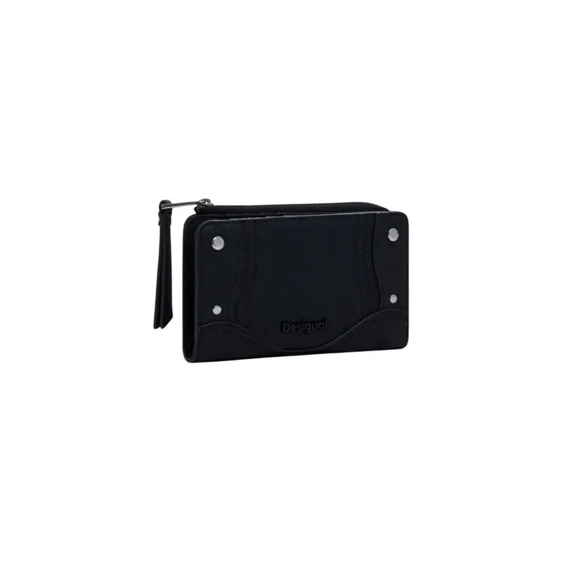 Desigual black zip wallet in polyurethane with silver studs and tassel