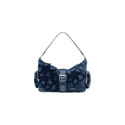 Sac bandoulière Desigual en denim bleu orné d'appliqués floraux noirs et d'une boucle argentée