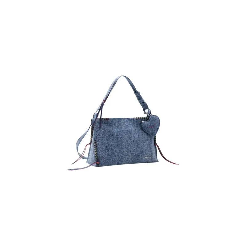 Sac bandoulière Desigual en denim bleu avec breloque cœur, anses tressées, bandoulière et poches