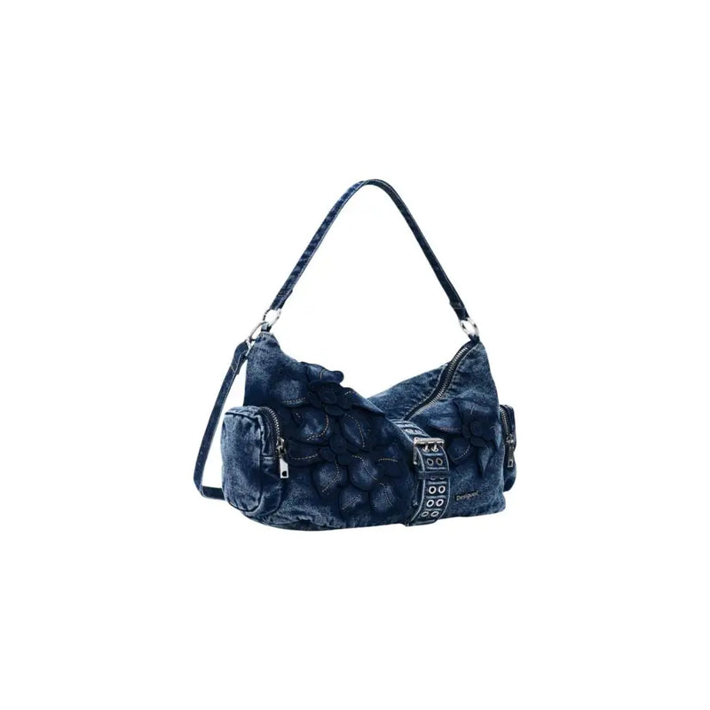 Sac bandoulière Desigual en denim bleu avec application florale et finitions argentées