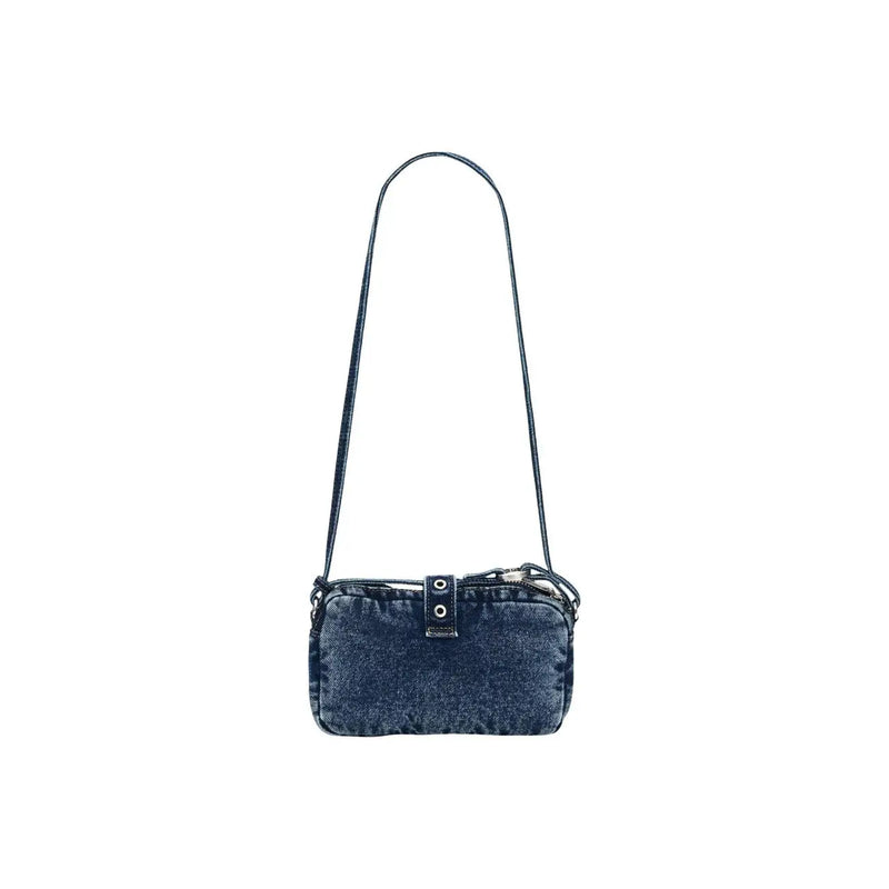 Desigual blue denim crossbody bag with slim shoulder strap silver-toned hardware and zip pocket for convenience