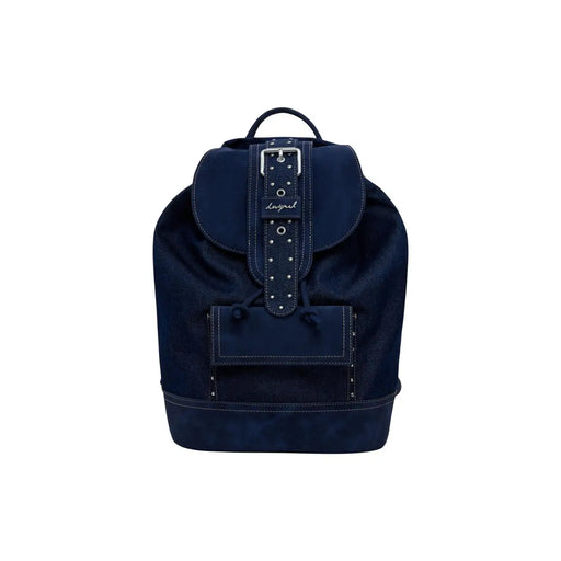Navy blue suede Desigual womens backpack with leather strap and silver-toned buckle from fall winter collection