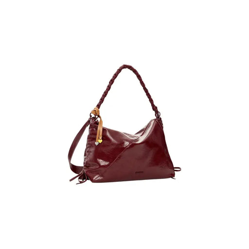 Desigual Bordeaux polyester handbag in glossy burgundy leather with braided handle and tan accent straps