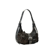 Sac hobo Desigual en cuir marron avec applications florales, boucles et poche zippée