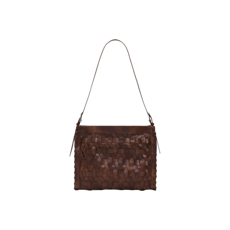 Sac bandoulière Desigual en cuir tressé marron avec poche zippée et bandoulière fine