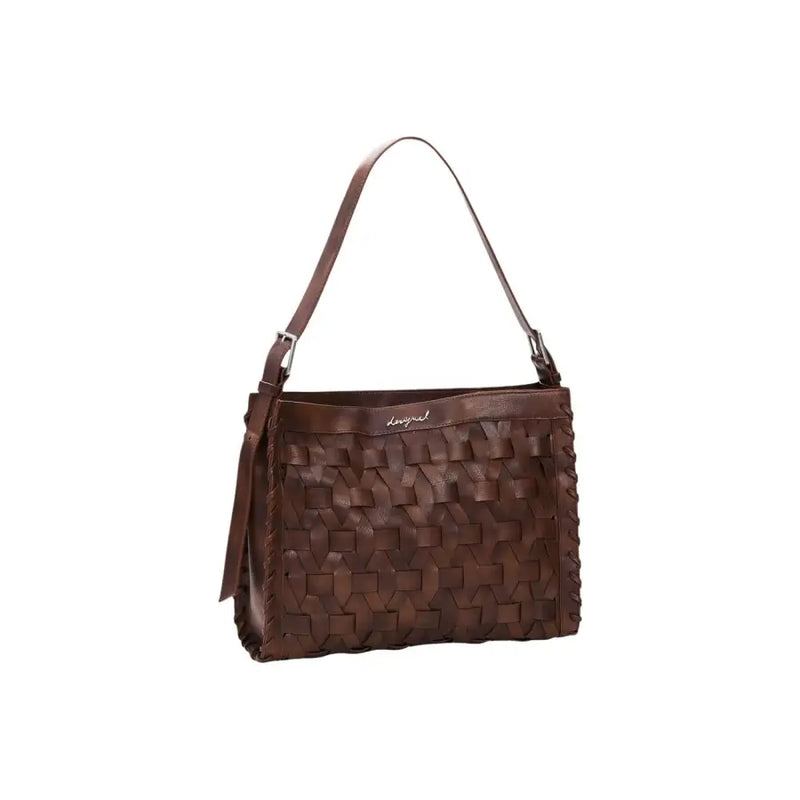 Sac bandoulière Desigual en cuir tressé marron avec poche zippée et bandoulière texturée