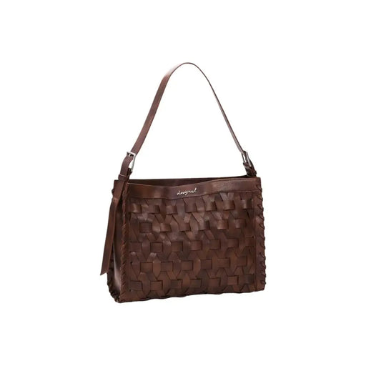 Sac bandoulière Desigual en cuir tressé marron avec poche zippée et bandoulière texturée