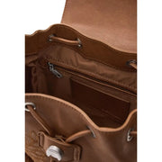 Desigual brown leather drawstring backpack with silver hardware and embossed logo from spring summer collection
