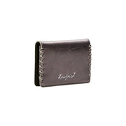 Desigual brown zip wallet with dark gray textured leather and silver stitching