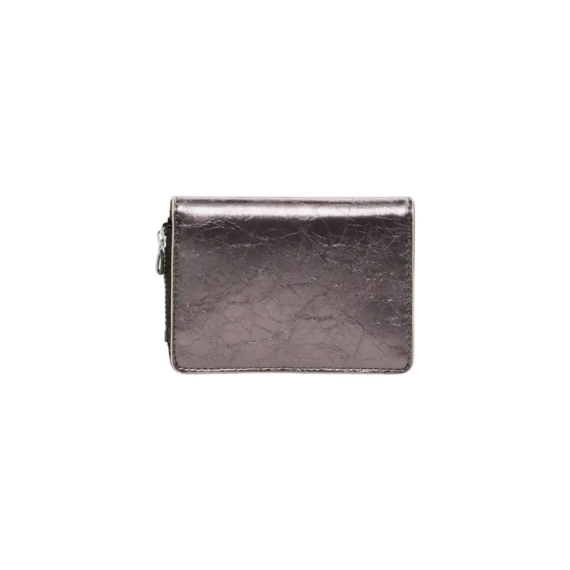 Sleek Desigual brown zip wallet with metallic gray cracked leather and silver zipper